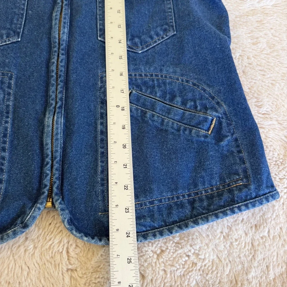 90s Vintage Blue Denim Zip Up Vest Utility Pockets Cotton Safari Y2K V‎ Neck
